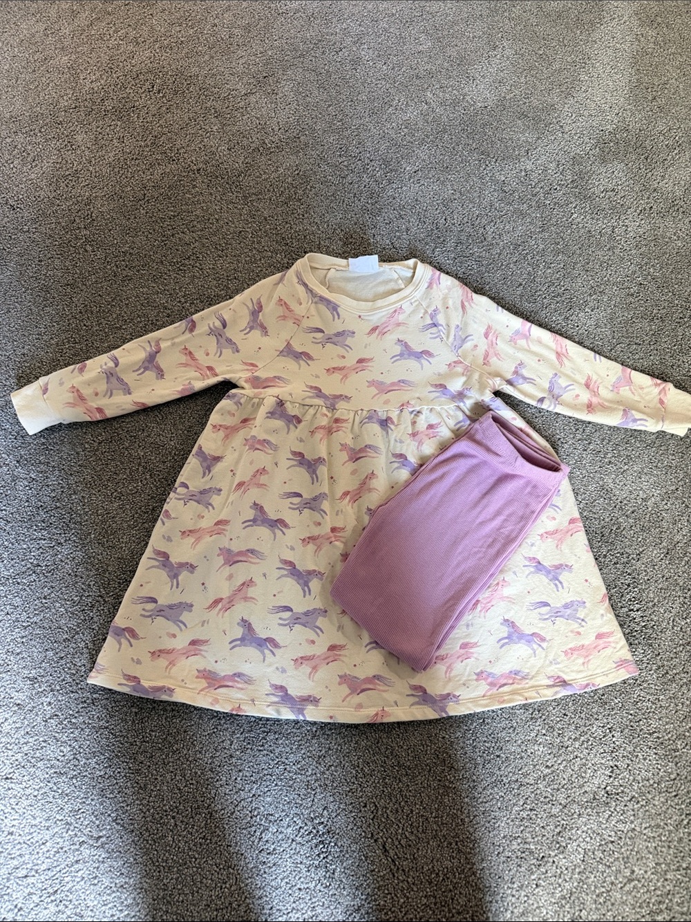 Angel Dear Cream Unicorn Tunic with Lavender Print Leggings
